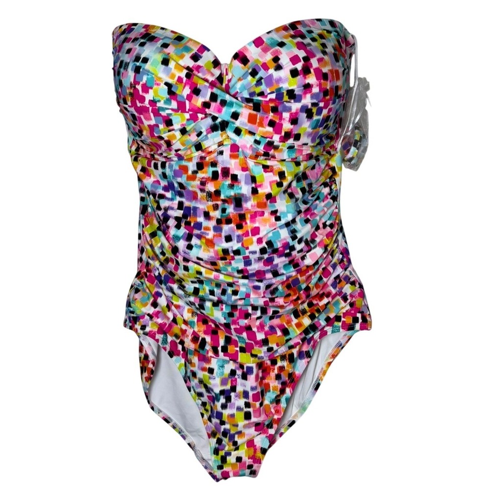 Anne Cole Womens Vibrant Geometric Twist Front Bandeau One Piece Swimsuit 12